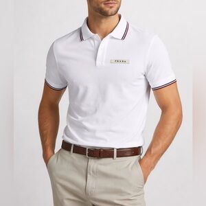 Prada Men’s White Polo Shirt Size Small | Logo Plaque | Classic Luxury Tee